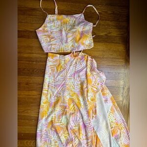 Tipsy Elves Lush Lemonade Tropical Print Two-Piece Set Maxi Dress Size Medium